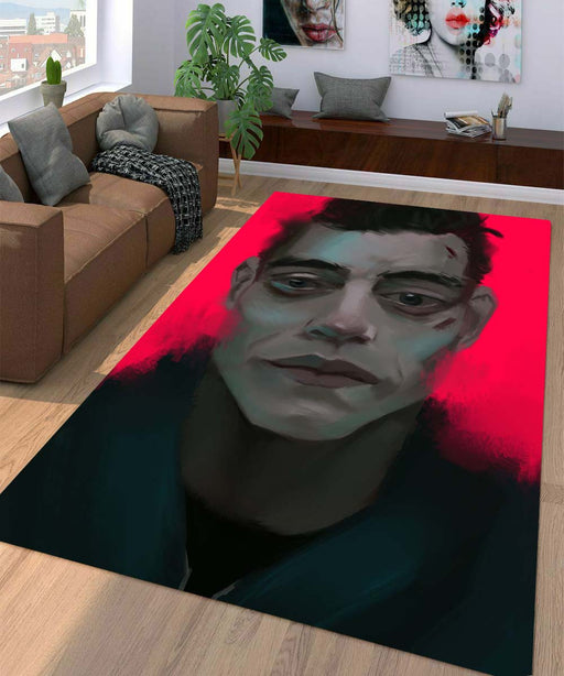 Painting of rami malek mr, robot Living room carpet rugs