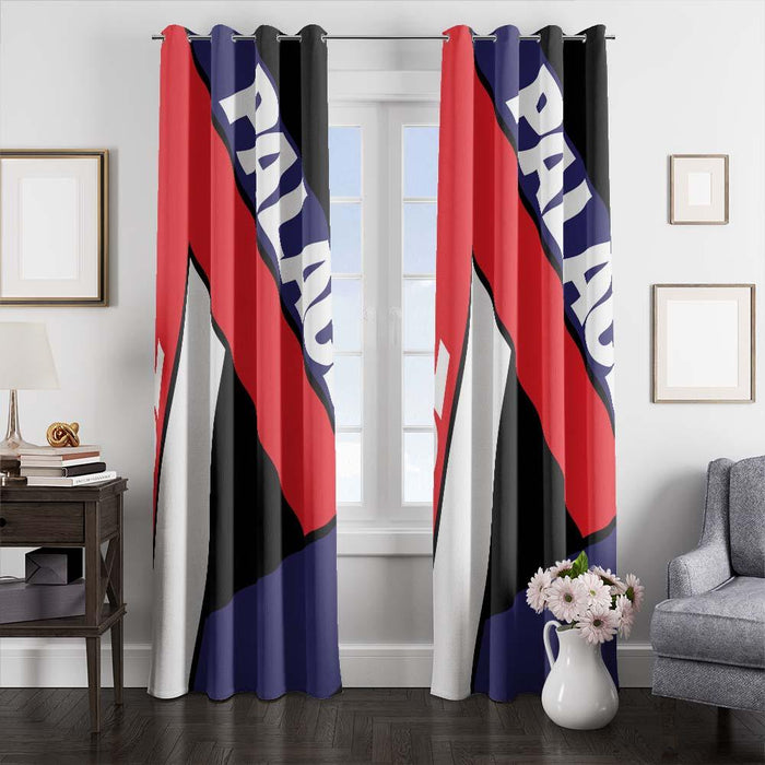 palace red blue white logo window curtains