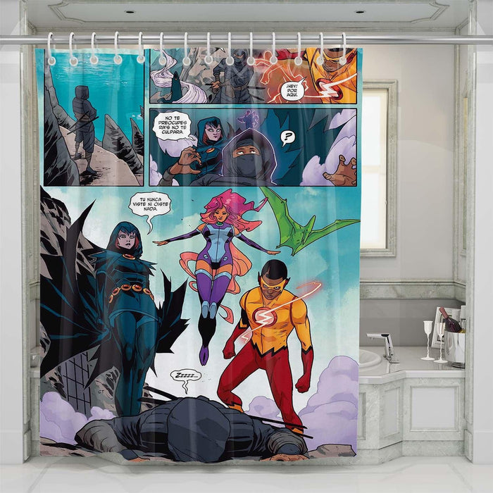 part of comic teen titans shower curtains