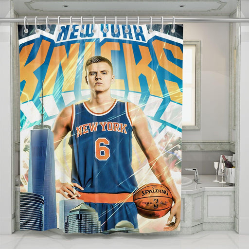 number six of new york knicks team player shower curtains