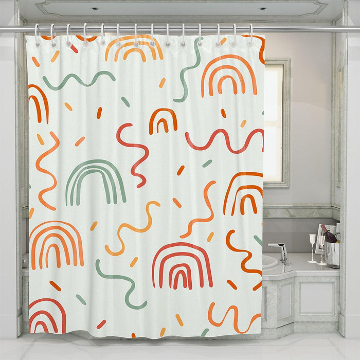 orange curves rainbow pattern shower curtains