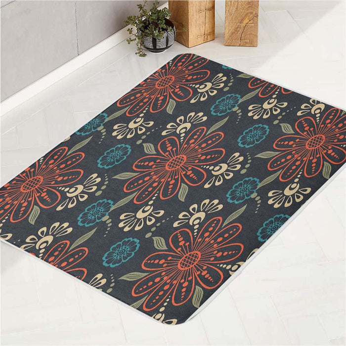 outline flower and leaf bath rugs