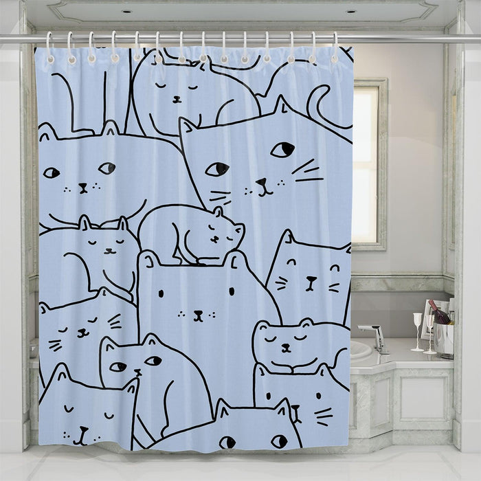 outline of cats expressions illustration shower curtains