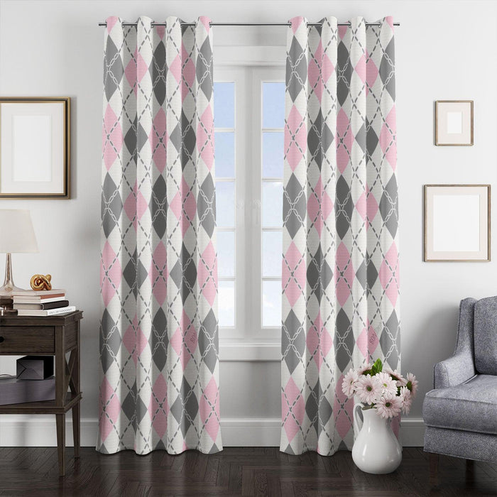 pastel color square and line window Curtain