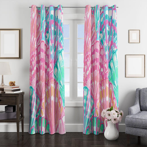 pearl sell drawing blue and pink window Curtain