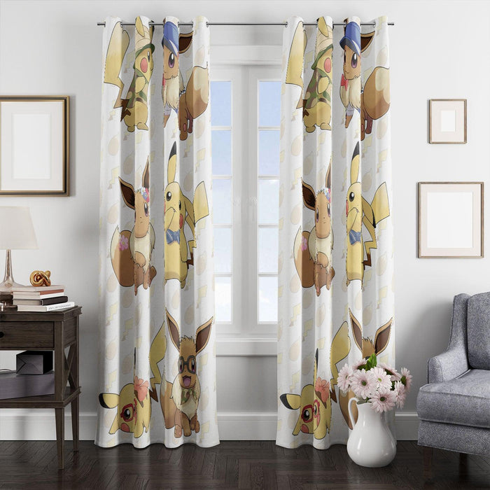 pikachu and eevee pokemon window Curtain