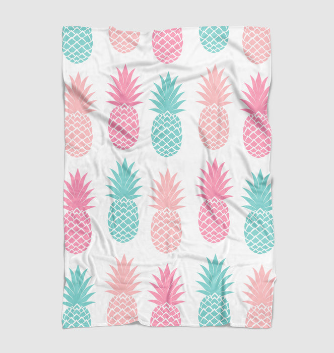 pineapple fruit blue and pink Ultra soft fleece blanket