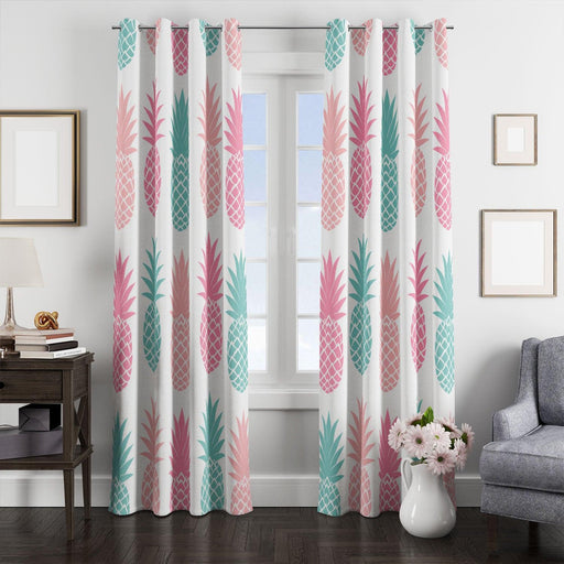 pineapple fruit blue and pink window Curtain