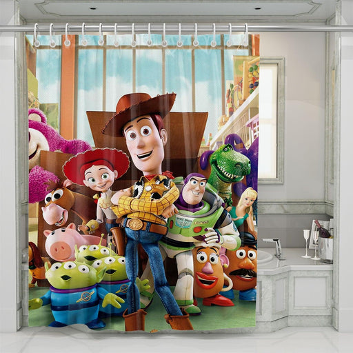 out from the box of toys toy story shower curtains