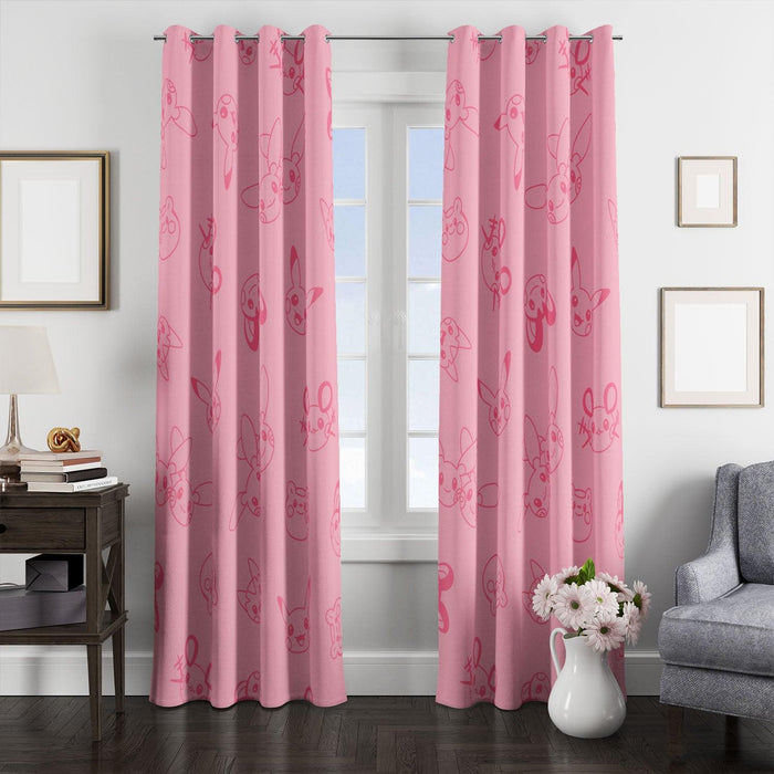 pink pikachu emoticons window Curtain