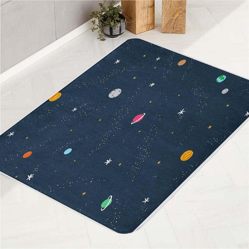 planet in dark galaxy bath rugs