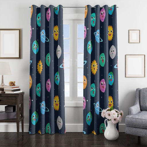 planets and suns in galaxy window Curtain