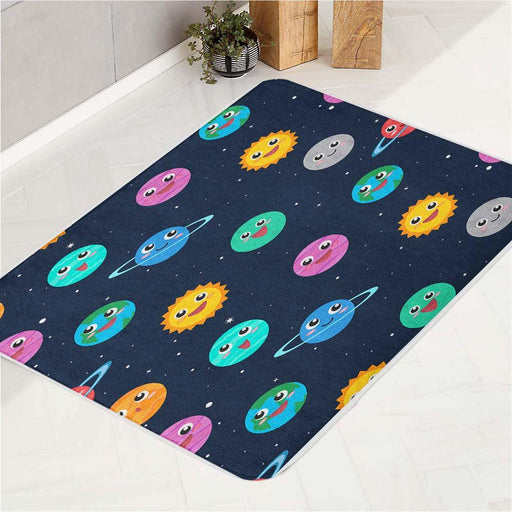 planets and suns in galaxy bath rugs