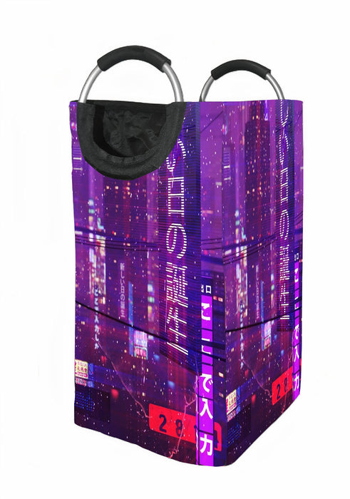 purple city cyberpunk Laundry Hamper | Laundry Basket