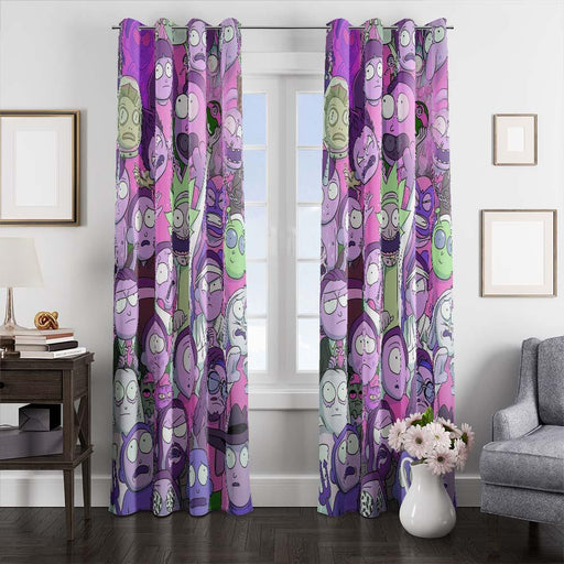 purple rick and morty character window curtains