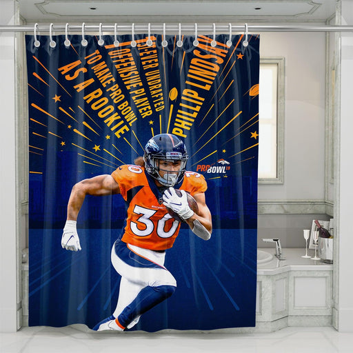 phillip lindsay as a rookie player nfl shower curtains