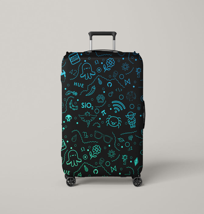 pop character glow pattern neon Luggage Cover | suitcase