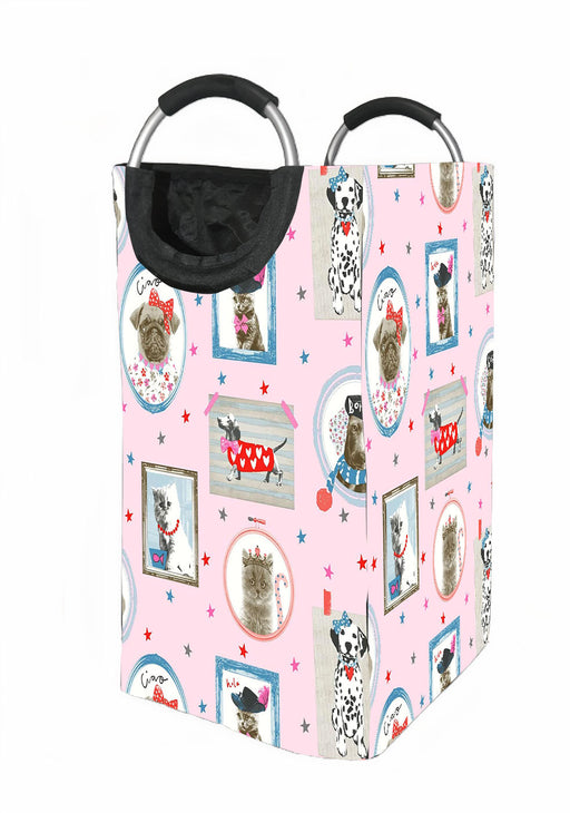 portrait of pets dog and cat Laundry Hamper | Laundry Basket