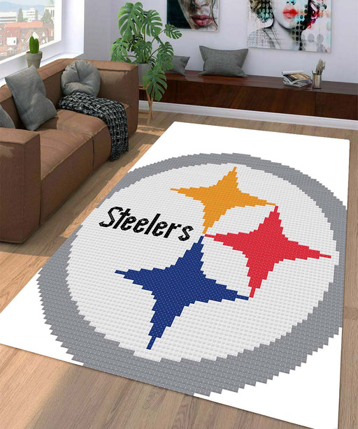 pixels steelers pittsburgh logo white Living room carpet rugs