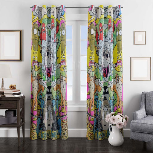 rick and morty chaos colorful window curtains