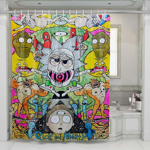 rick and morty chaos colorful shower curtains