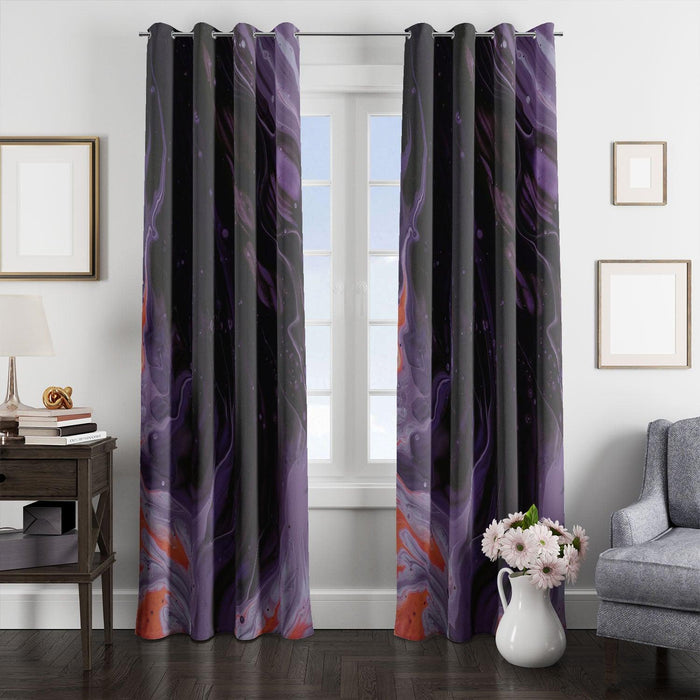 purple black and orange abstract painting window Curtain