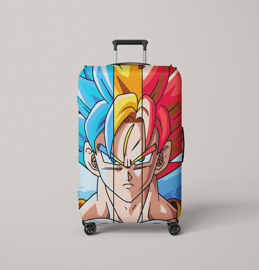 red yellow and blue fusion goku dragon ball Luggage Covers | Suitcase