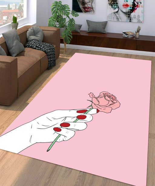 roses pink sad girl Living room carpet rugs