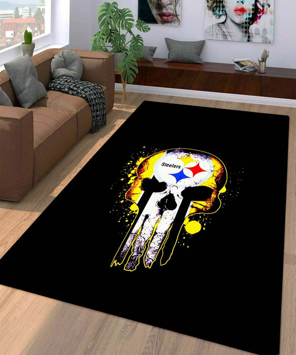 punisher steelers logo yellow Living room carpet rugs