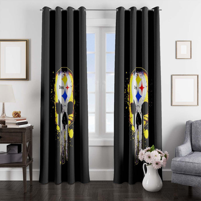 punisher steelers logo yellow window Curtain