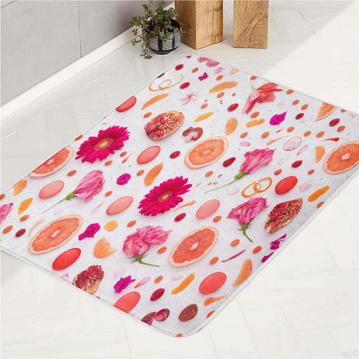 realistic pattern of flower and fruit bath rugs