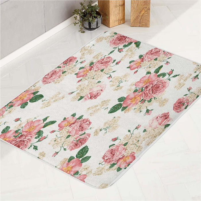 realistic pink flowers art bath rugs