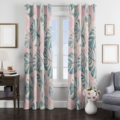 realistic watercolor painting floral window Curtain