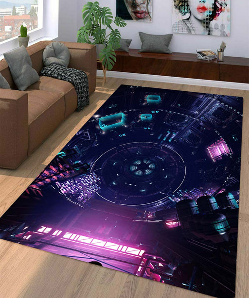 sci-fi futuristic place cyberpunk 2077 Living room carpet rugs