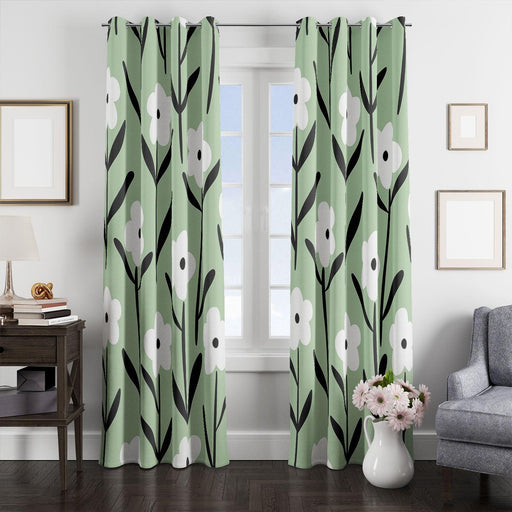 retro floral white and green window Curtain