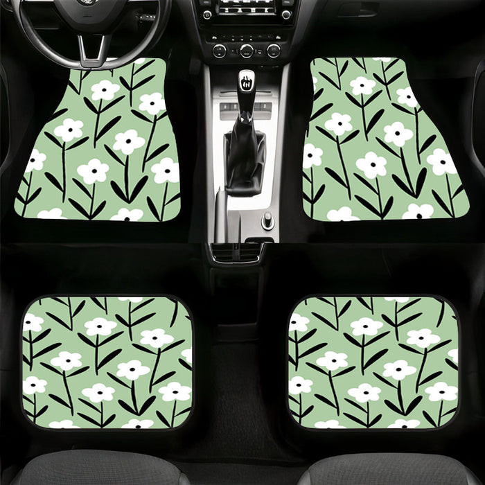 retro floral white and green Car floor mats Universal fit