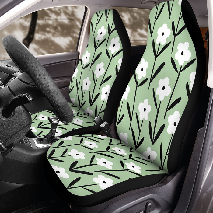 retro floral white and green Car Seat Covers