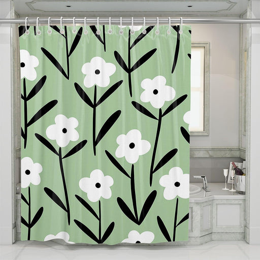 retro floral white and green shower curtains