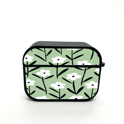 retro floral white and green airpods case