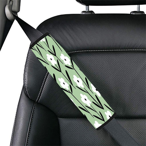 retro floral white and green Car seat belt cover