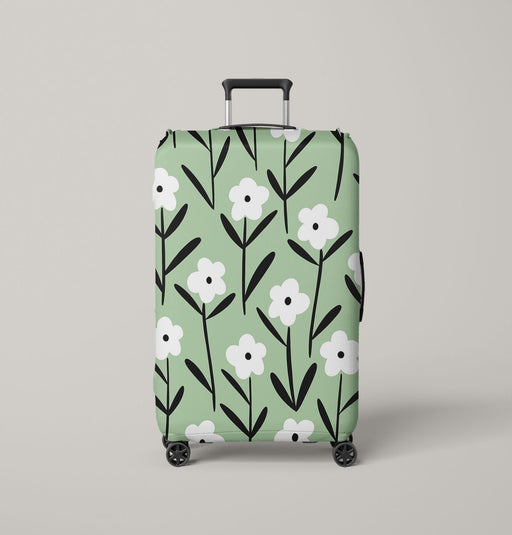 retro floral white and green Luggage Cover | suitcase