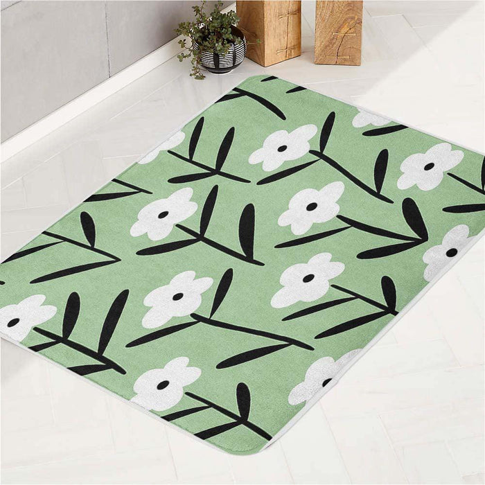 retro floral white and green bath rugs