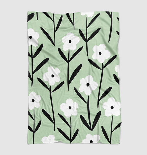 retro floral white and green Ultra soft fleece blanket