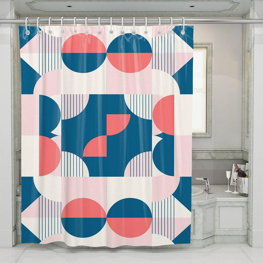 retro red and blue pattern shower curtains