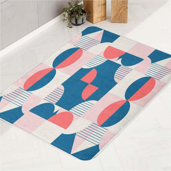 retro red and blue pattern bath rugs