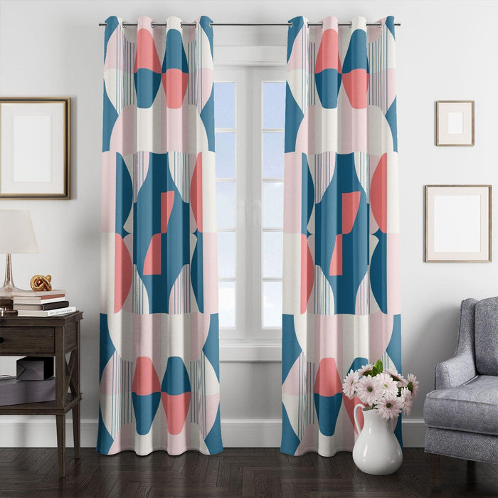 retro red and blue pattern window Curtain