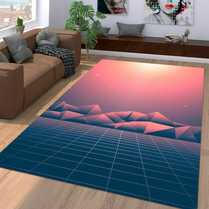 retro vaporwave landscape sunset Living room carpet rugs