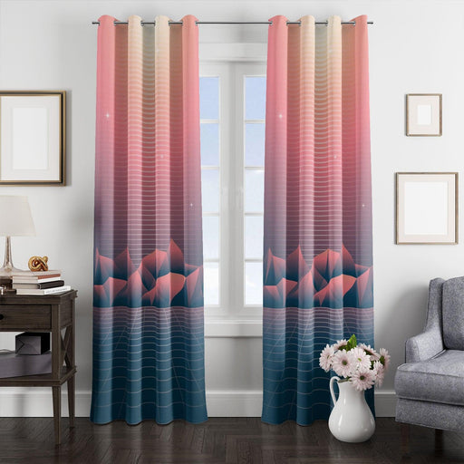 retro vaporwave landscape sunset window Curtain