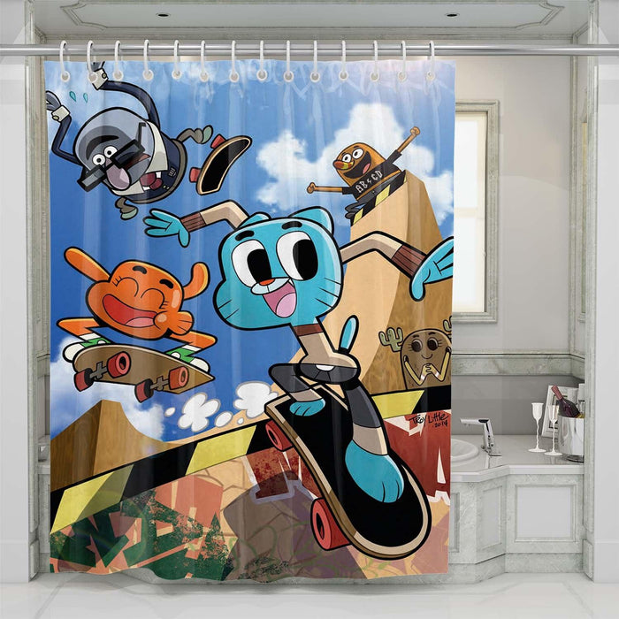 skateboarding the amazing world of gumball shower curtains