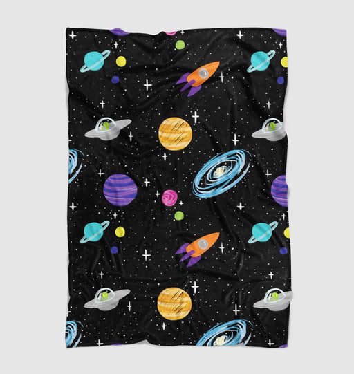 rocket star and planet in space Ultra soft fleece blanket